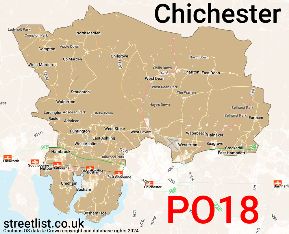 Map of the PO18 postcode