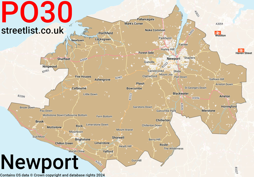 Map of the PO30 postcode