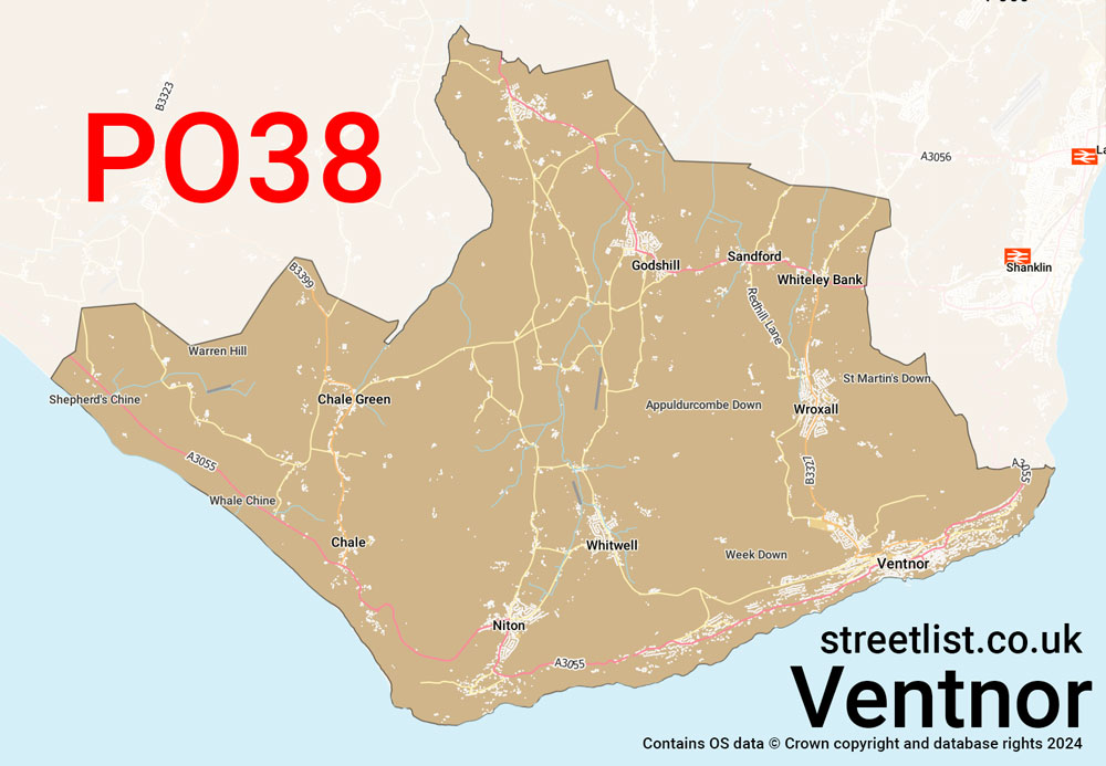 Map of the PO38 postcode