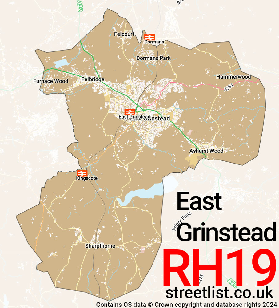 Map of the RH19 postcode