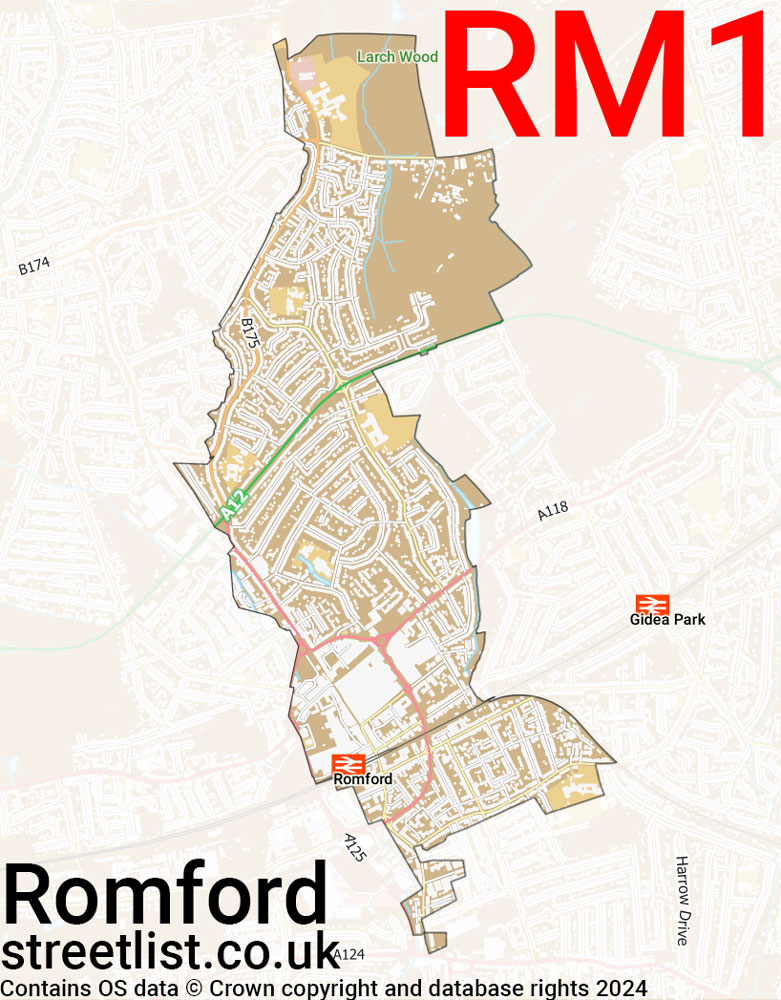 Map of the RM1 postcode