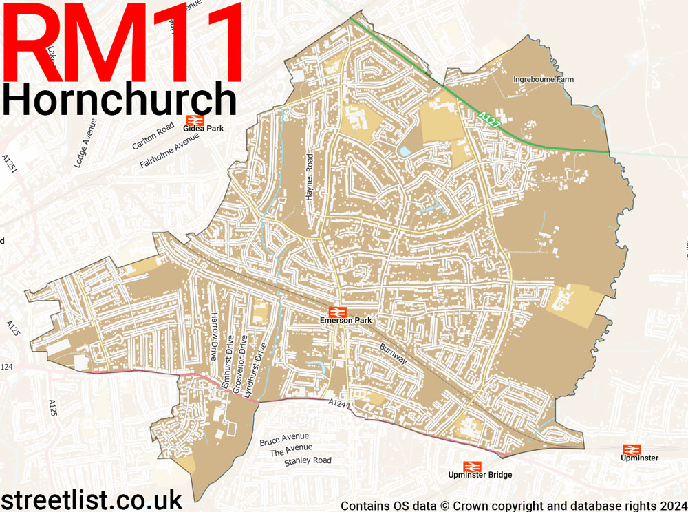 Map of the RM11 postcode