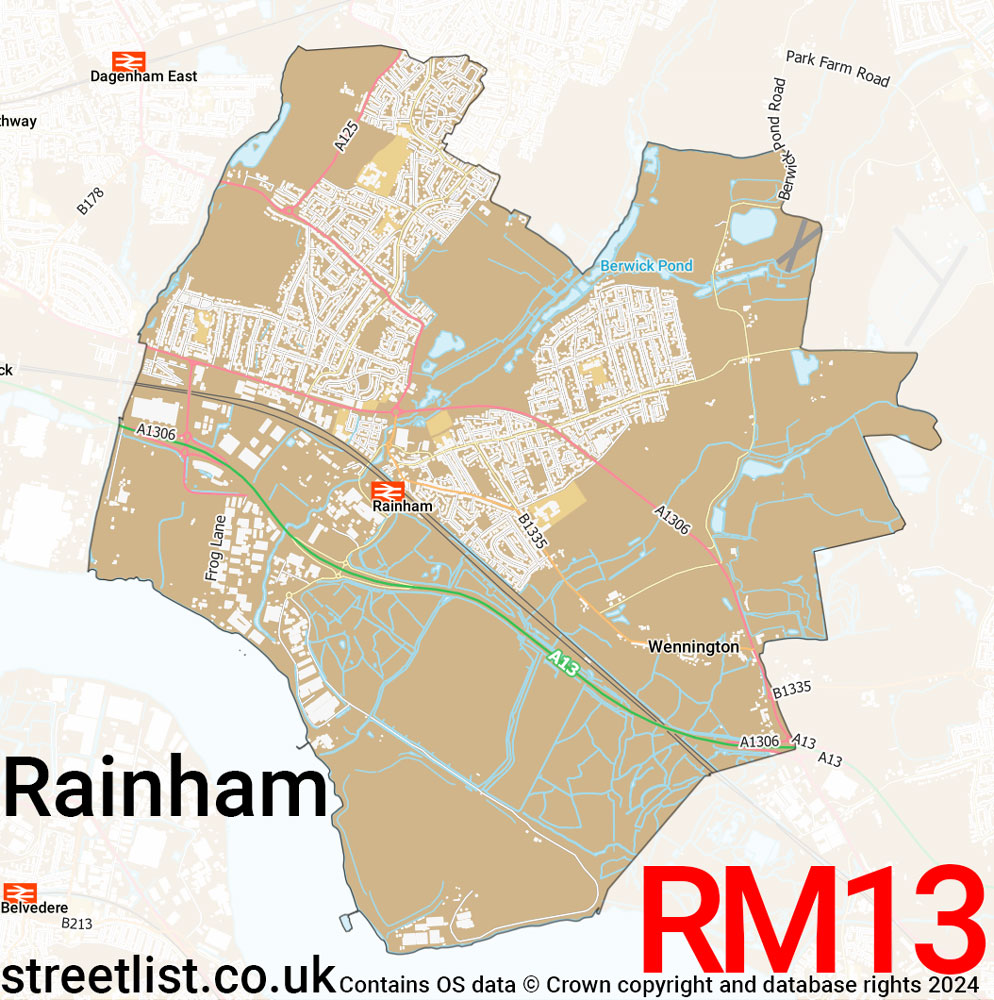 Map of the RM13 postcode