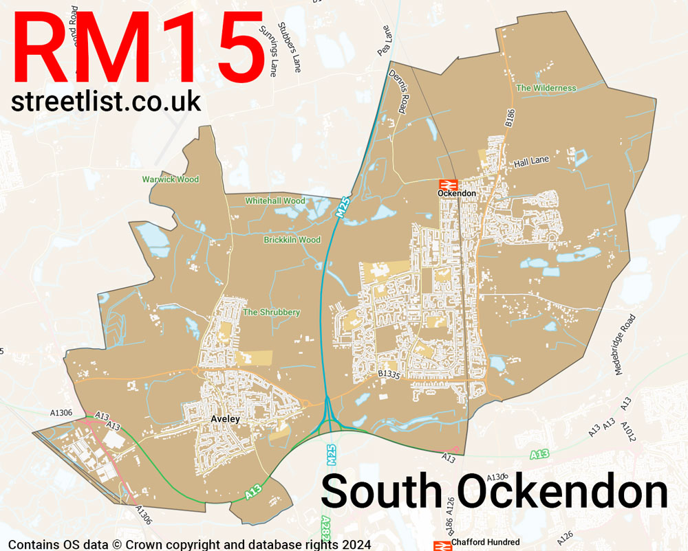 Map of the RM15 postcode