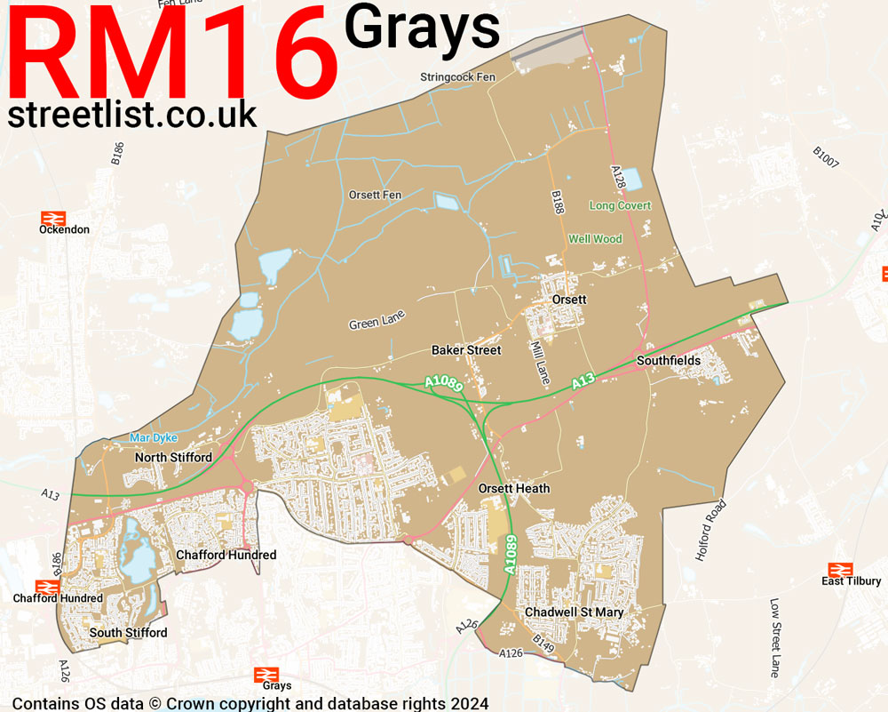 Map of the RM16 postcode