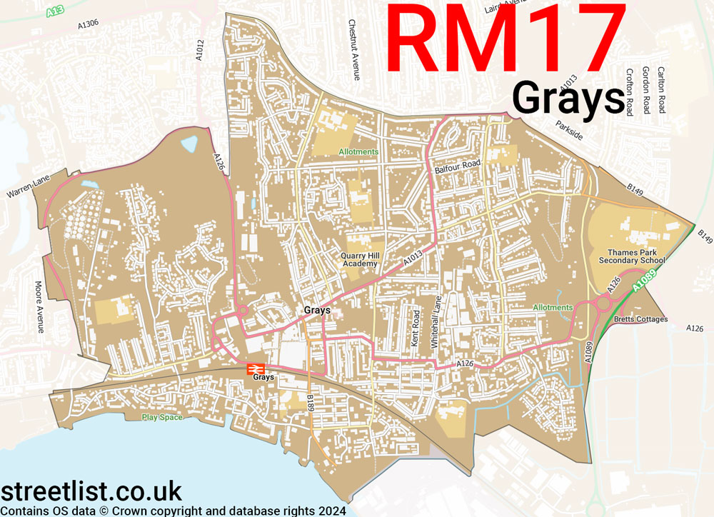 Map of the RM17 postcode