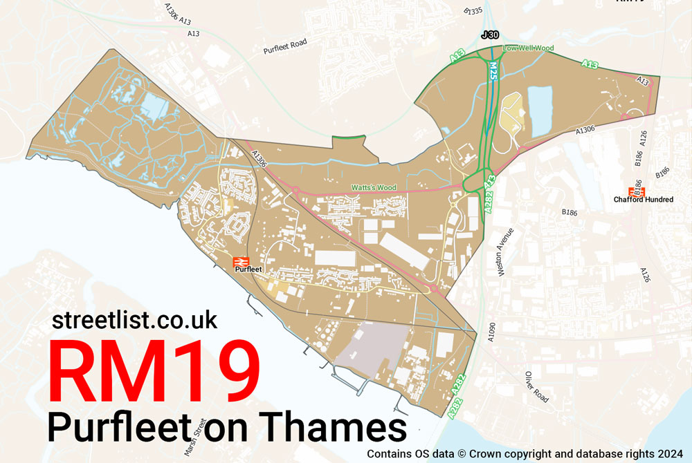 Map of the RM19 postcode