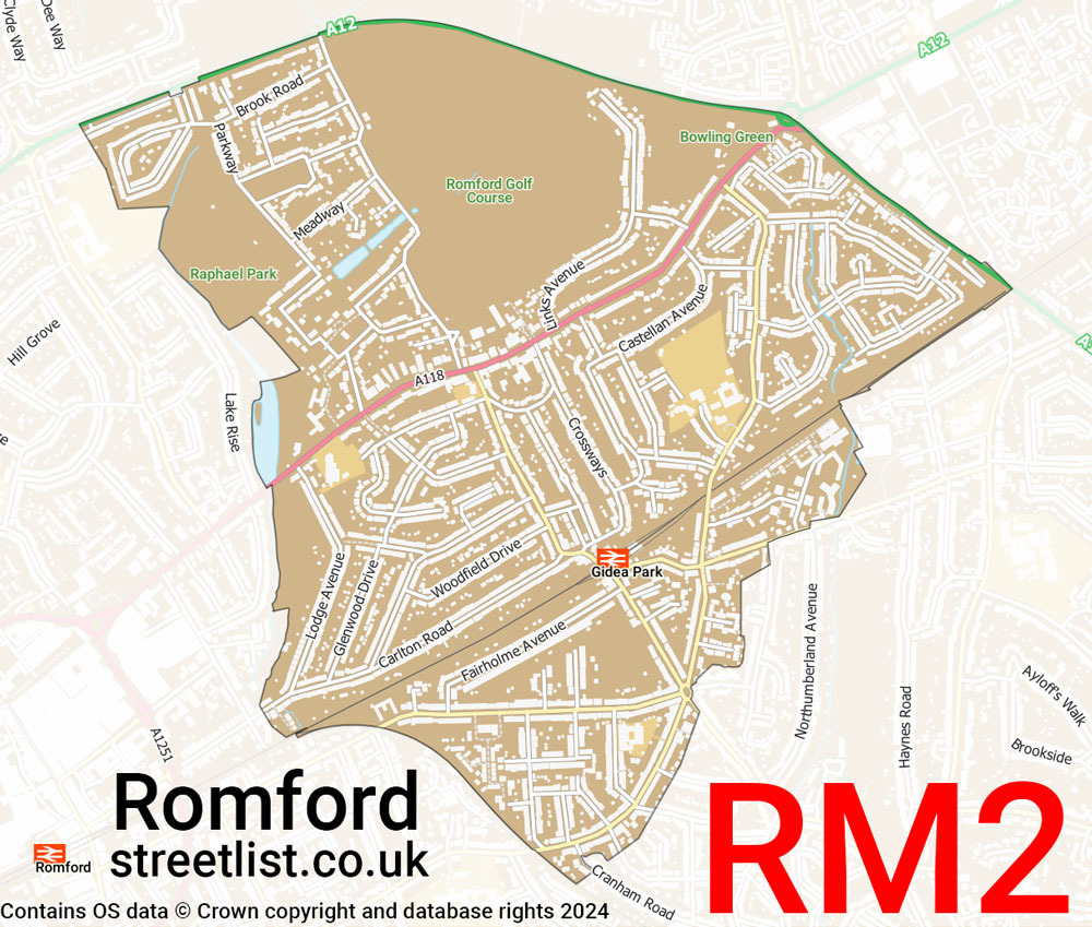 Map of the RM2 postcode