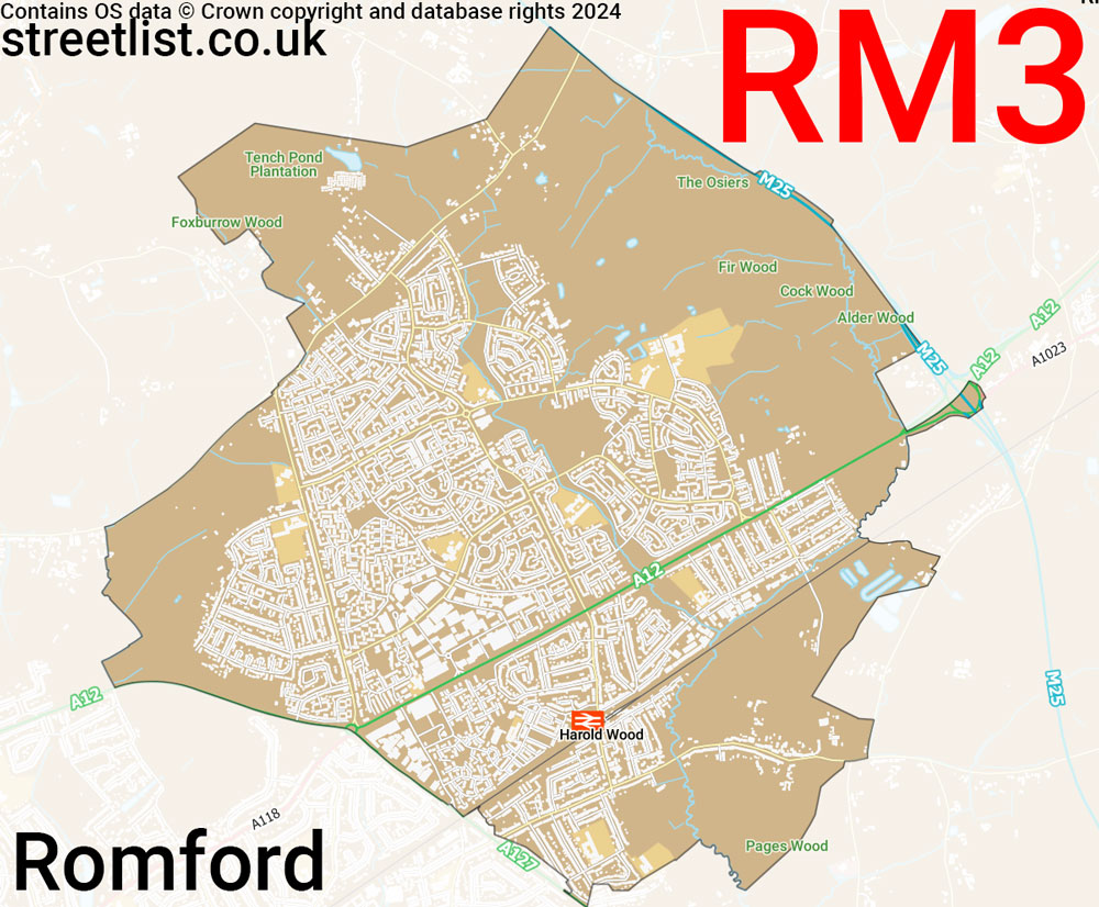 Map of the RM3 postcode