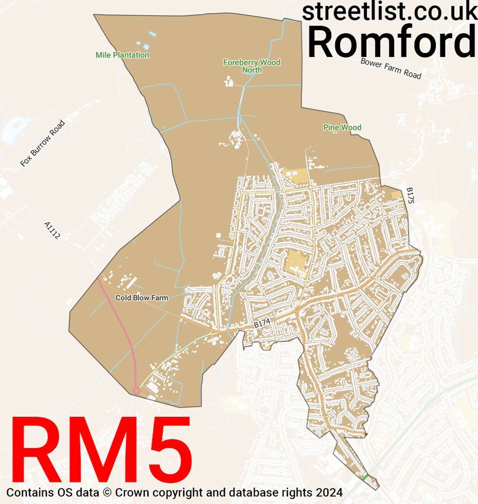 Map of the RM5 postcode