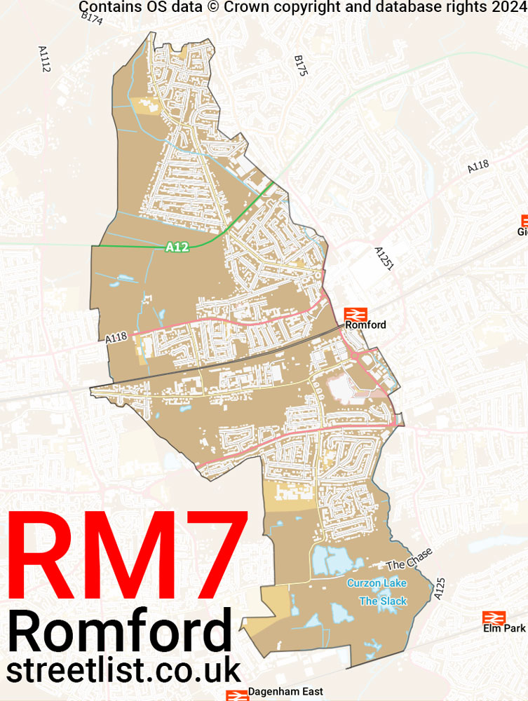 Map of the RM7 postcode