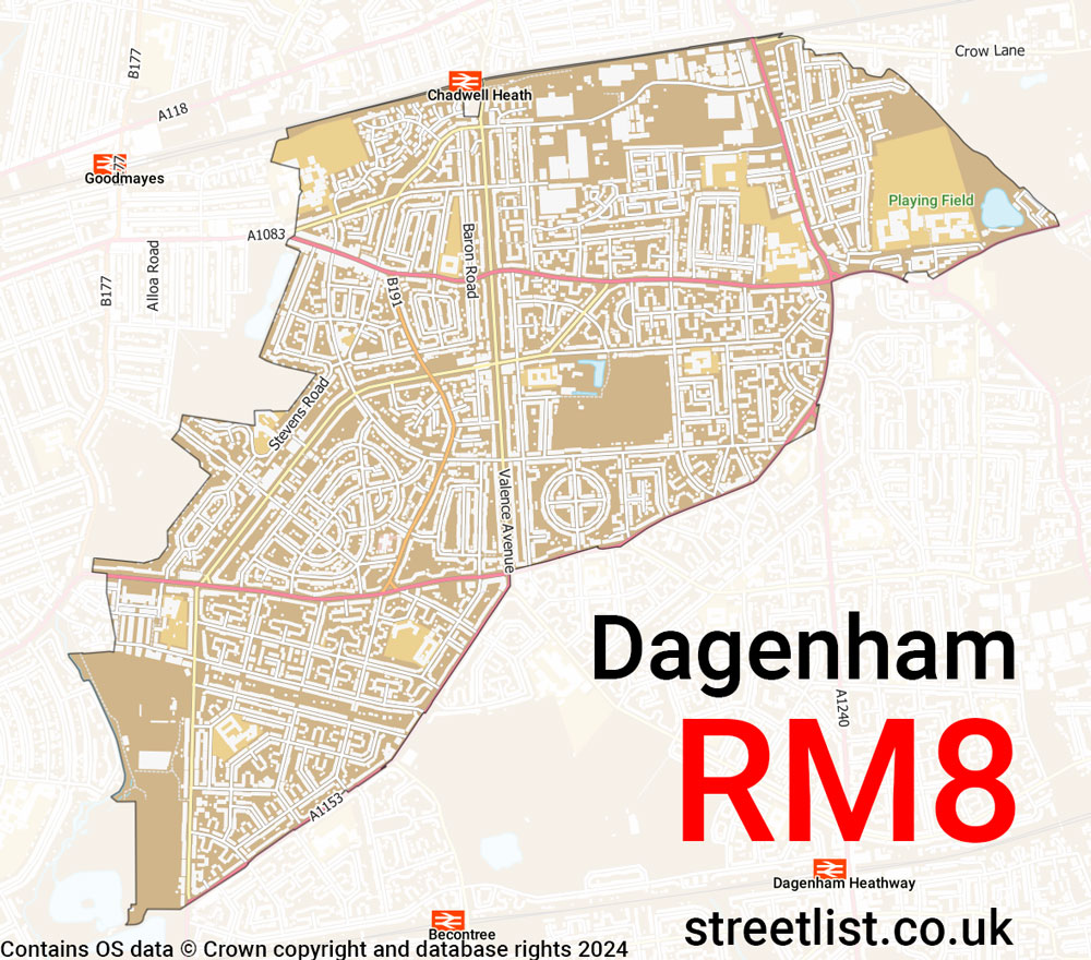 Map of the RM8 postcode