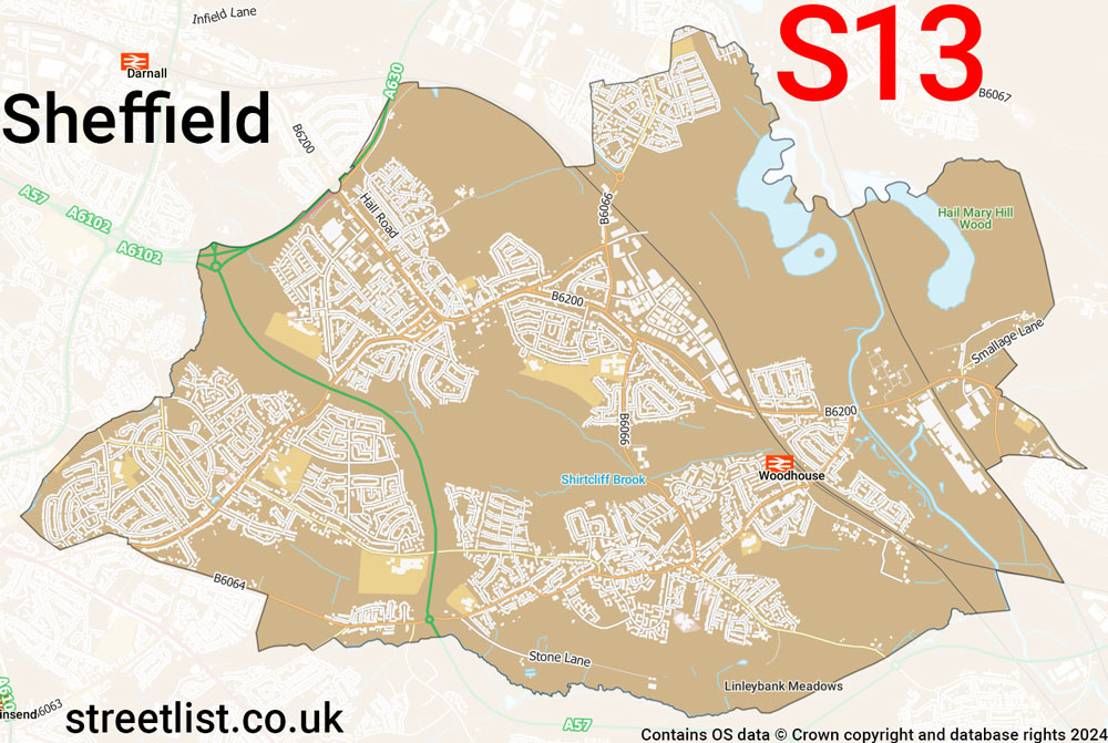 Map of the S13 postcode