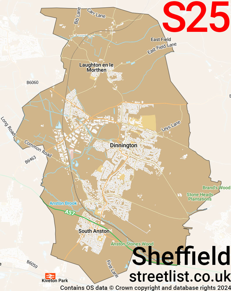 Map of the S25 postcode