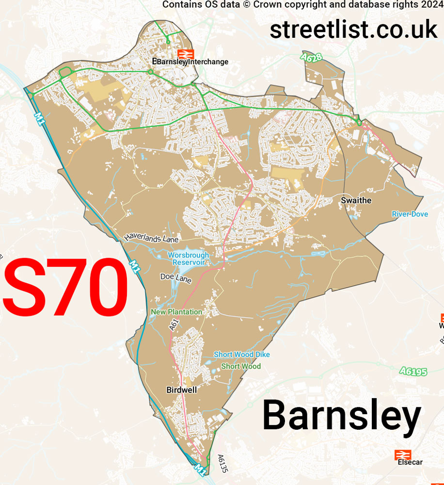 Map of the S70 postcode