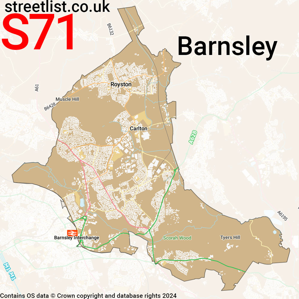 Map of the S71 postcode