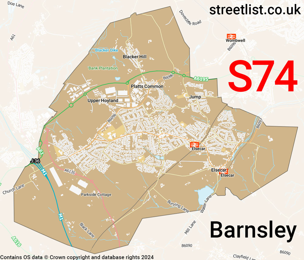 Map of the S74 postcode