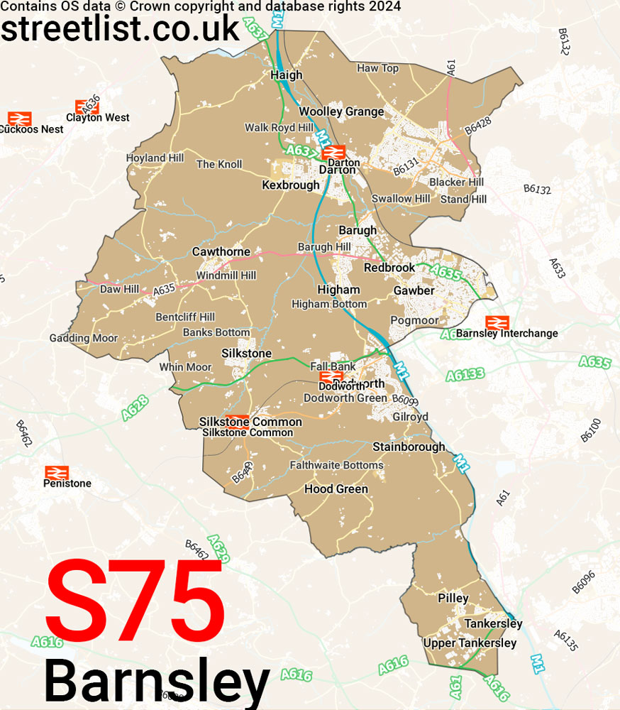 Map of the S75 postcode