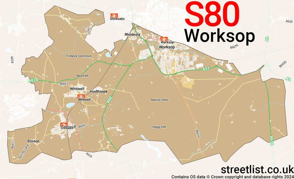 Map of the S80 postcode