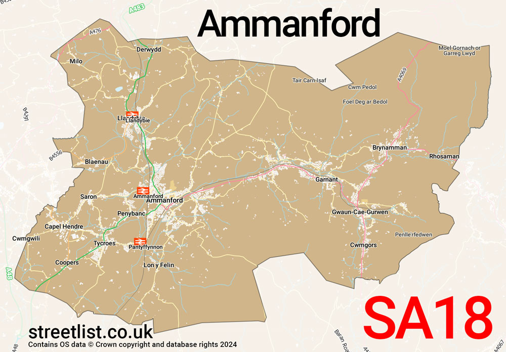 Map of the SA18 postcode