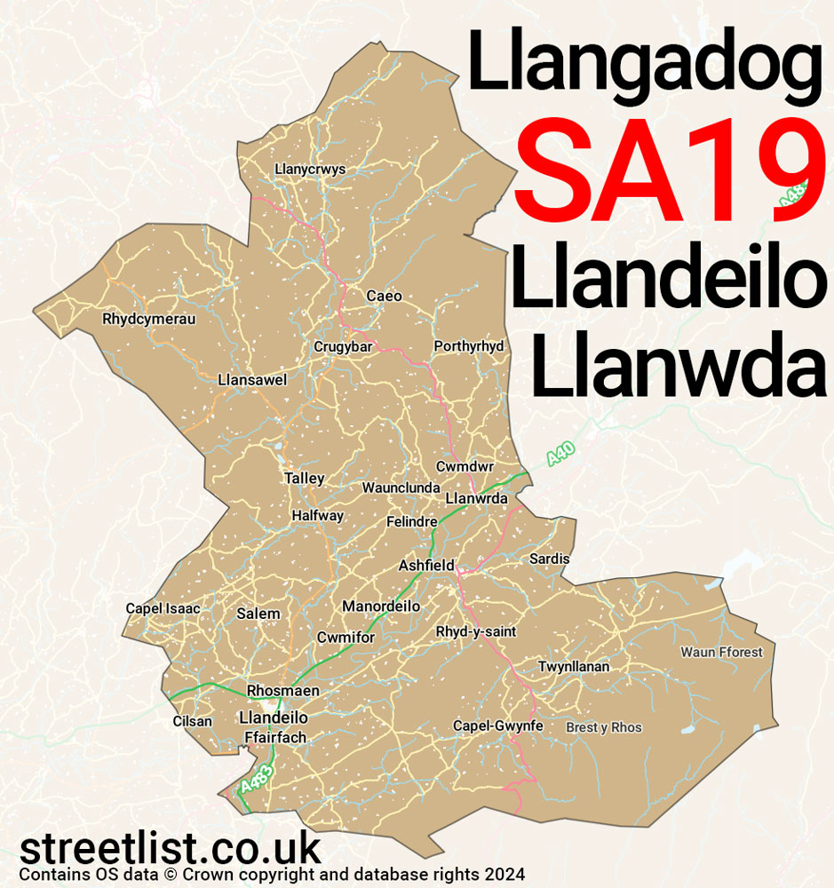 Map of the SA19 postcode