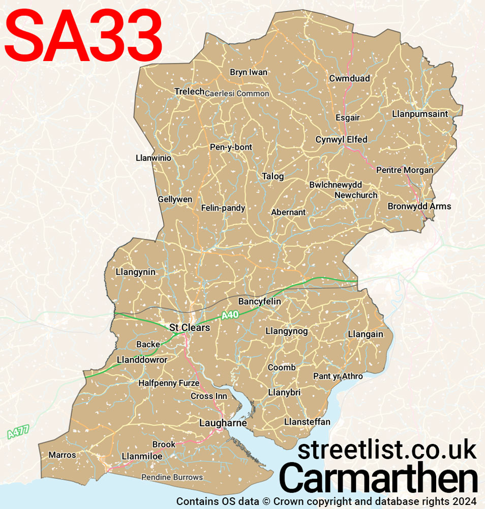 Map of the SA33 postcode