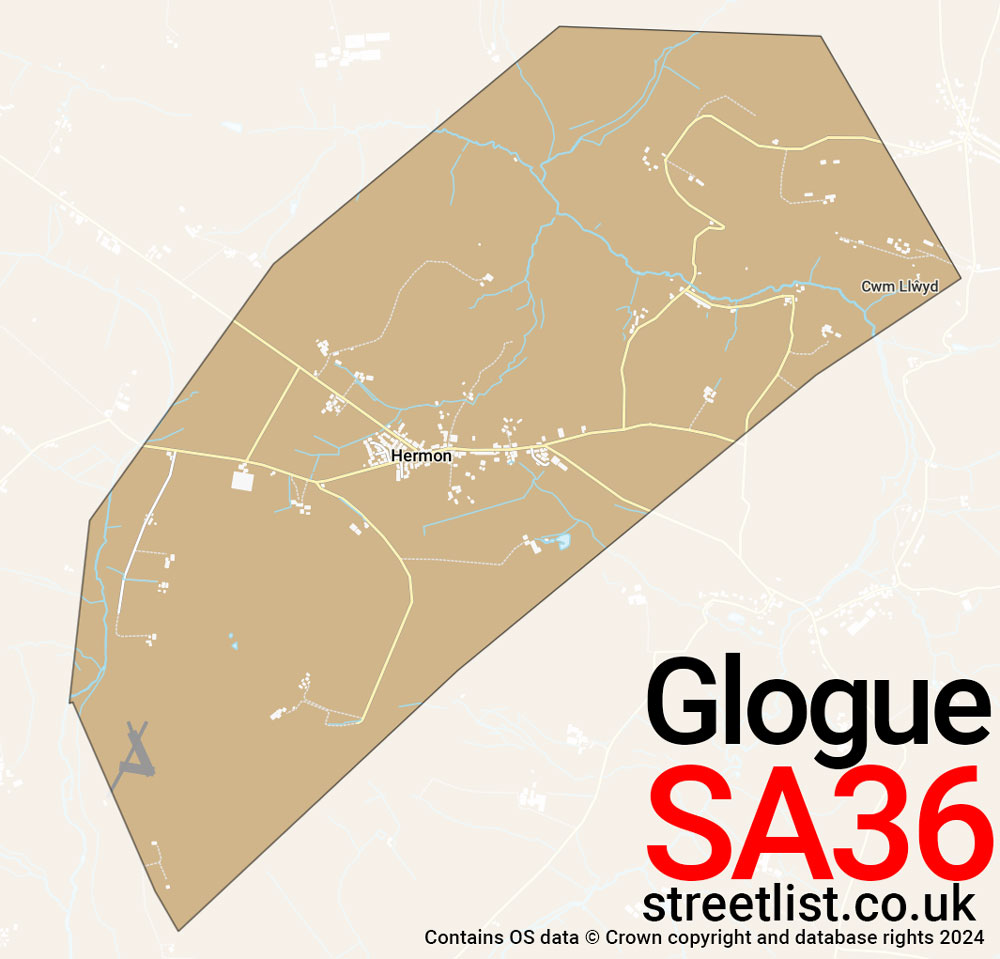 Map of the SA36 postcode