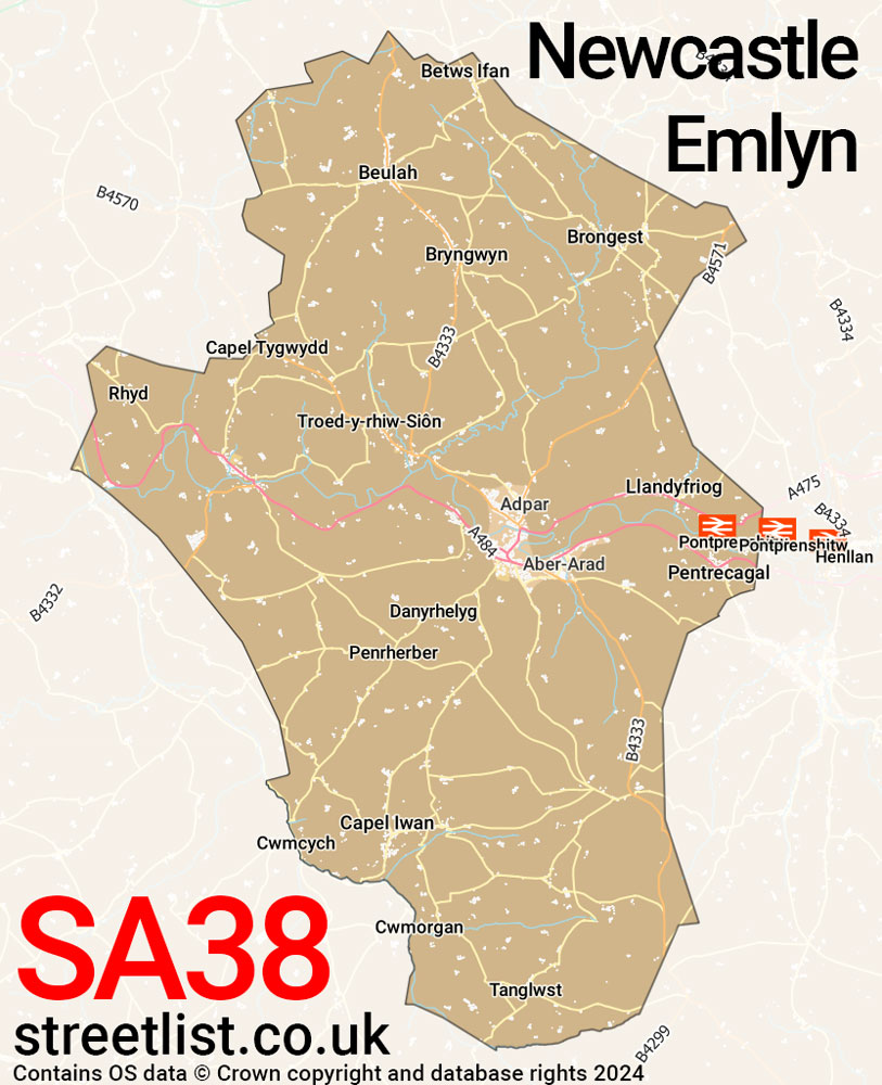 Map of the SA38 postcode