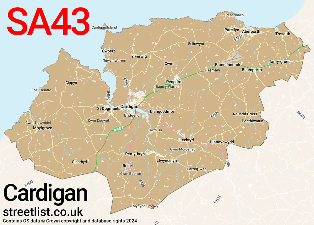 Map of the SA43 postcode