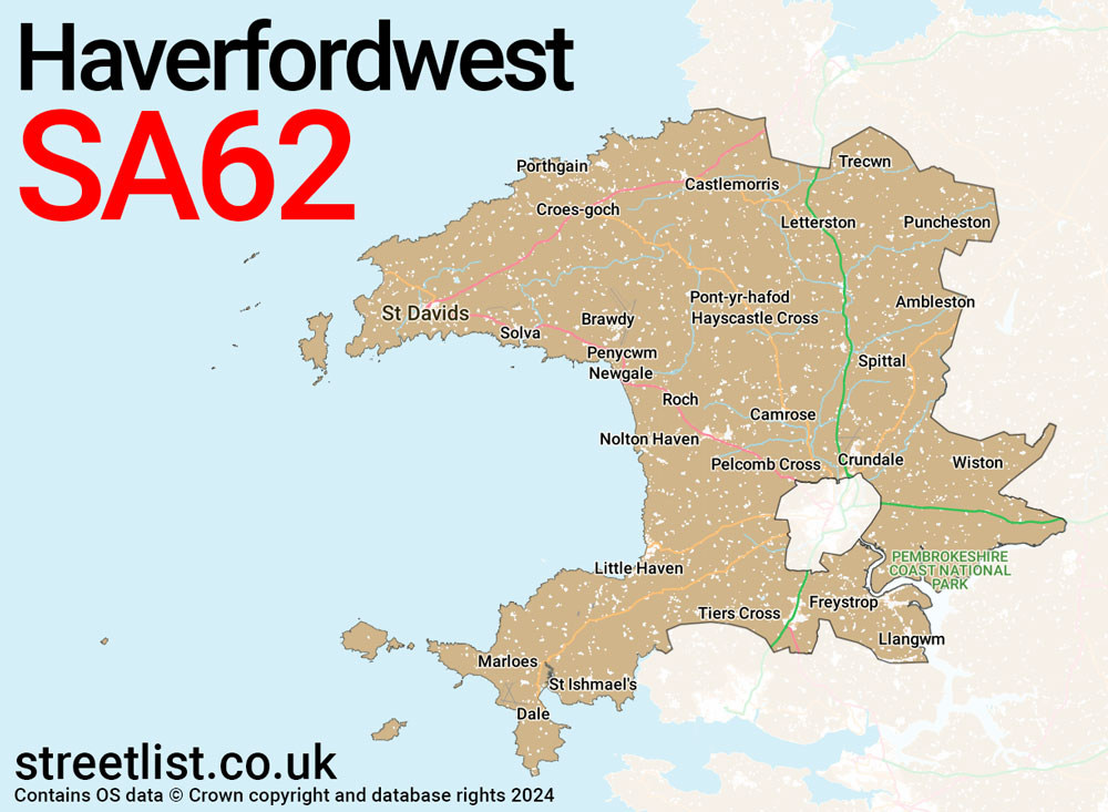 Map of the SA62 postcode