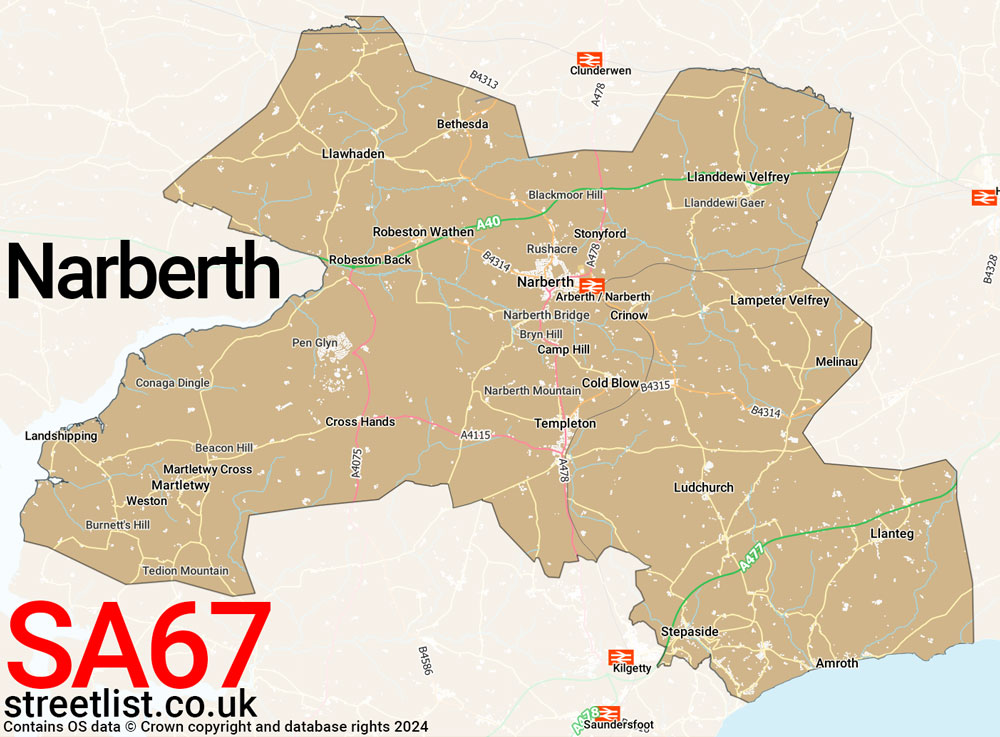 Map of the SA67 postcode