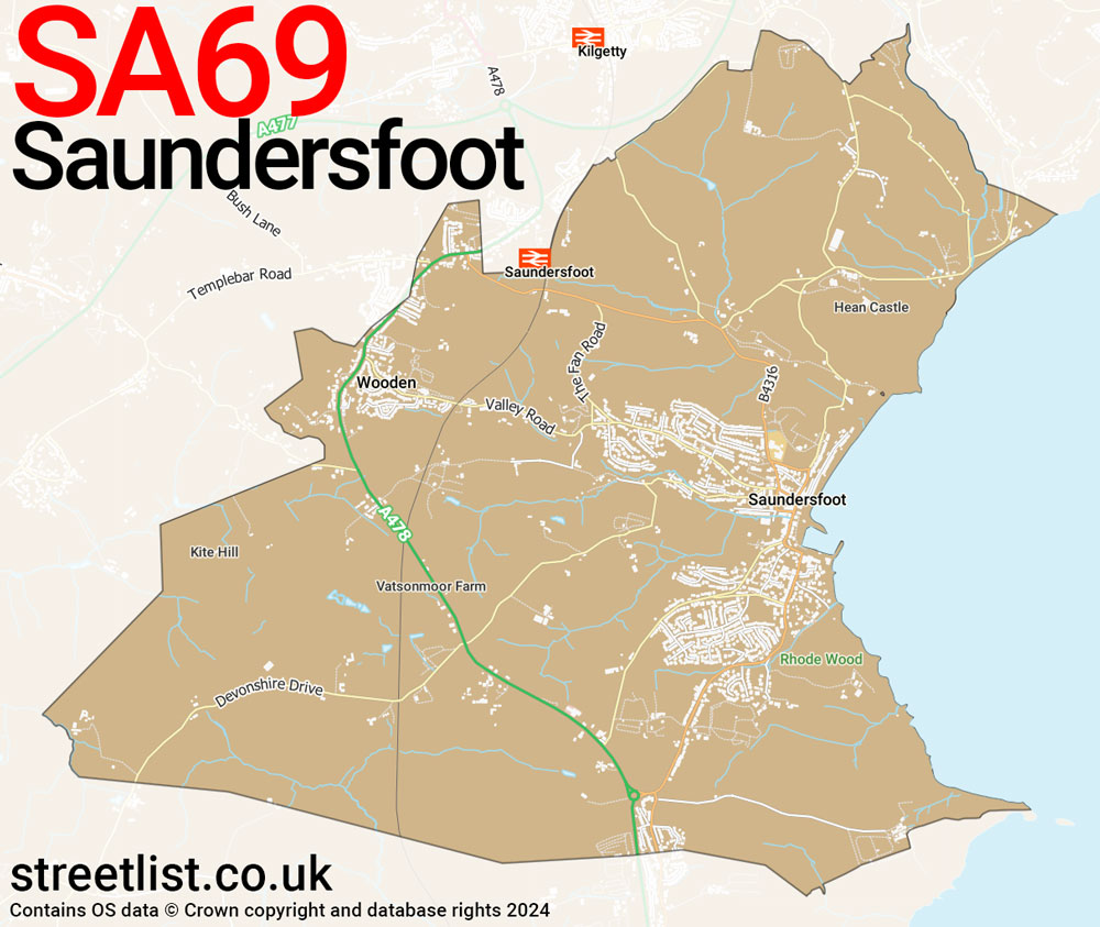 Map of the SA69 postcode