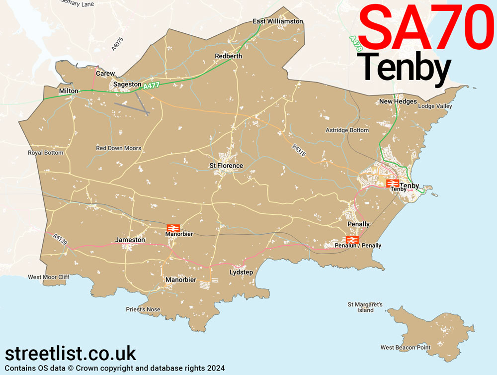 Map of the SA70 postcode