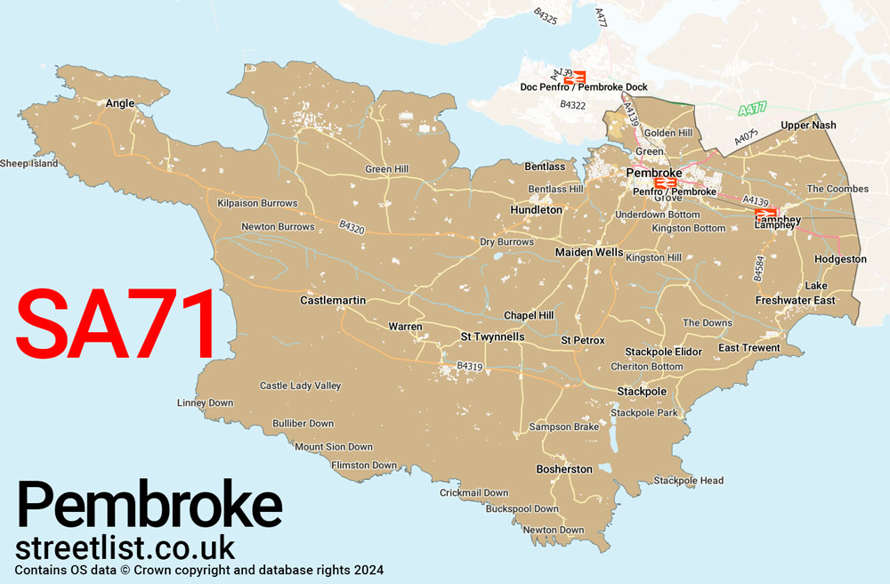 Map of the SA71 postcode