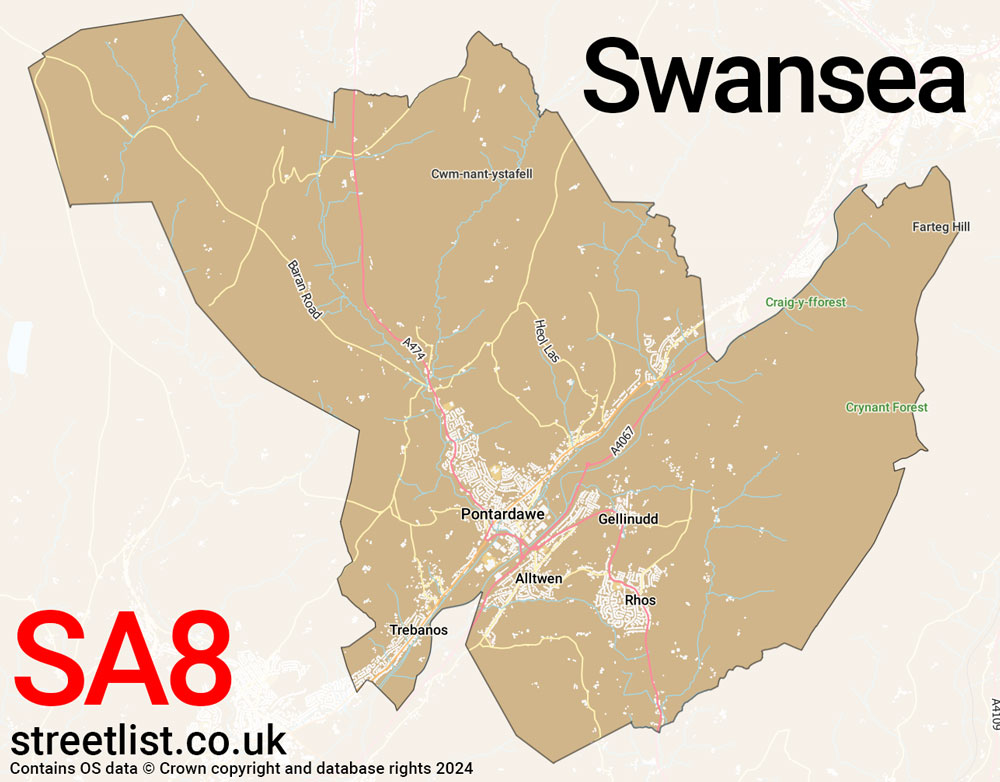 Map of the SA8 postcode