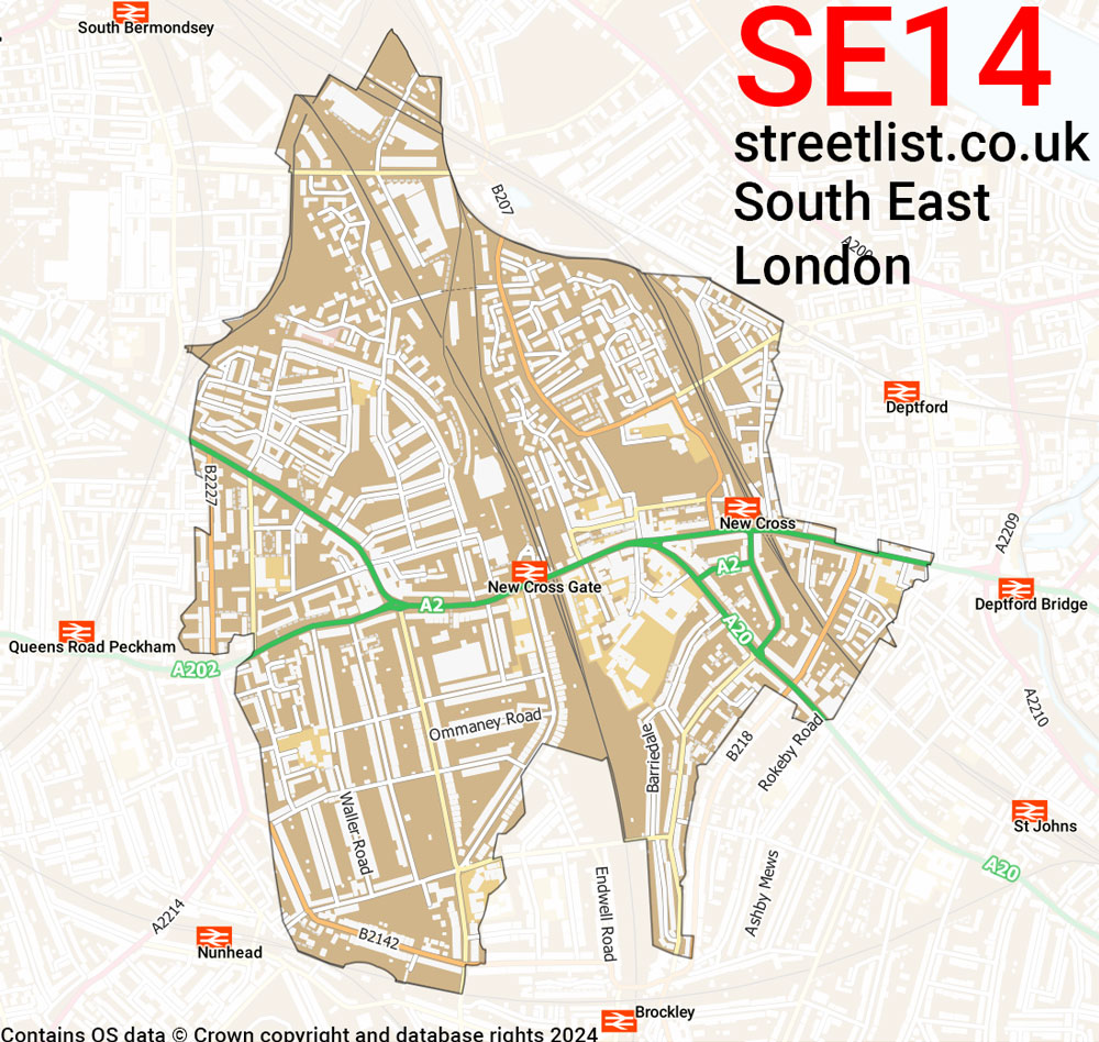 Map of the SE14 postcode