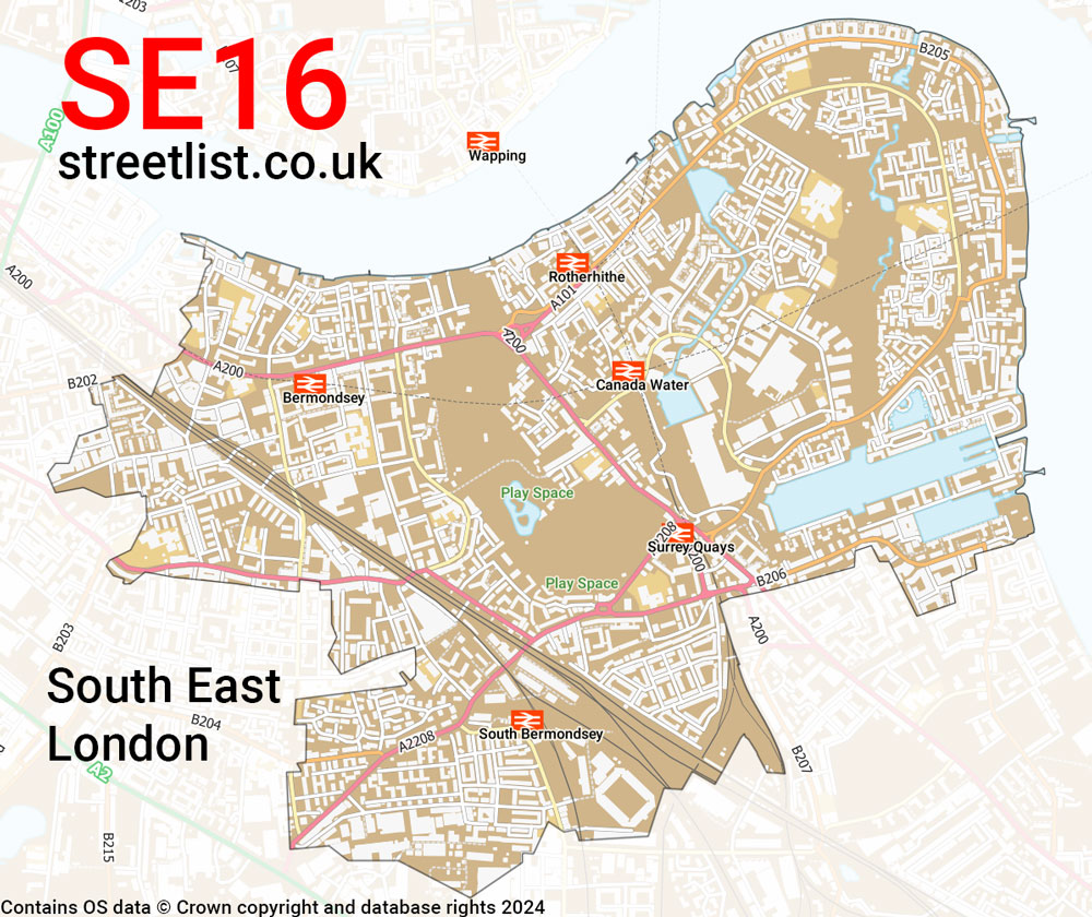 Map of the SE16 postcode