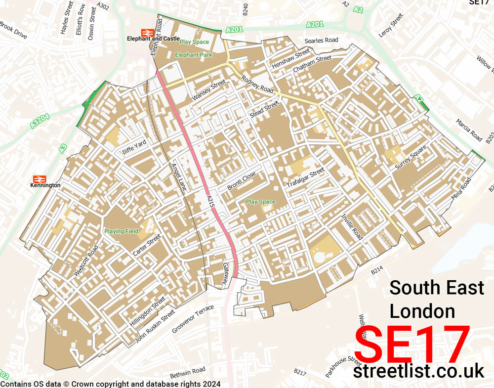 Map of the SE17 postcode