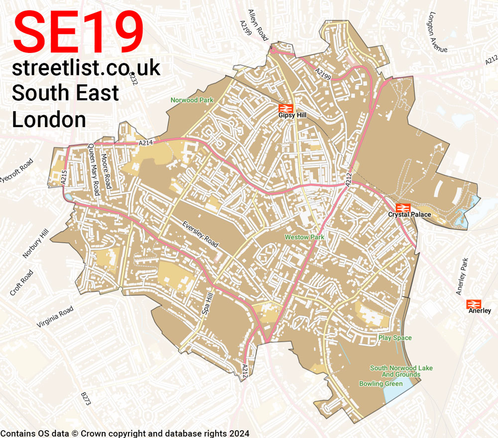 Map of the SE19 postcode