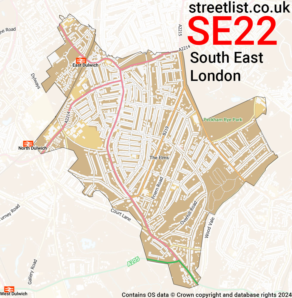 Map of the SE22 postcode