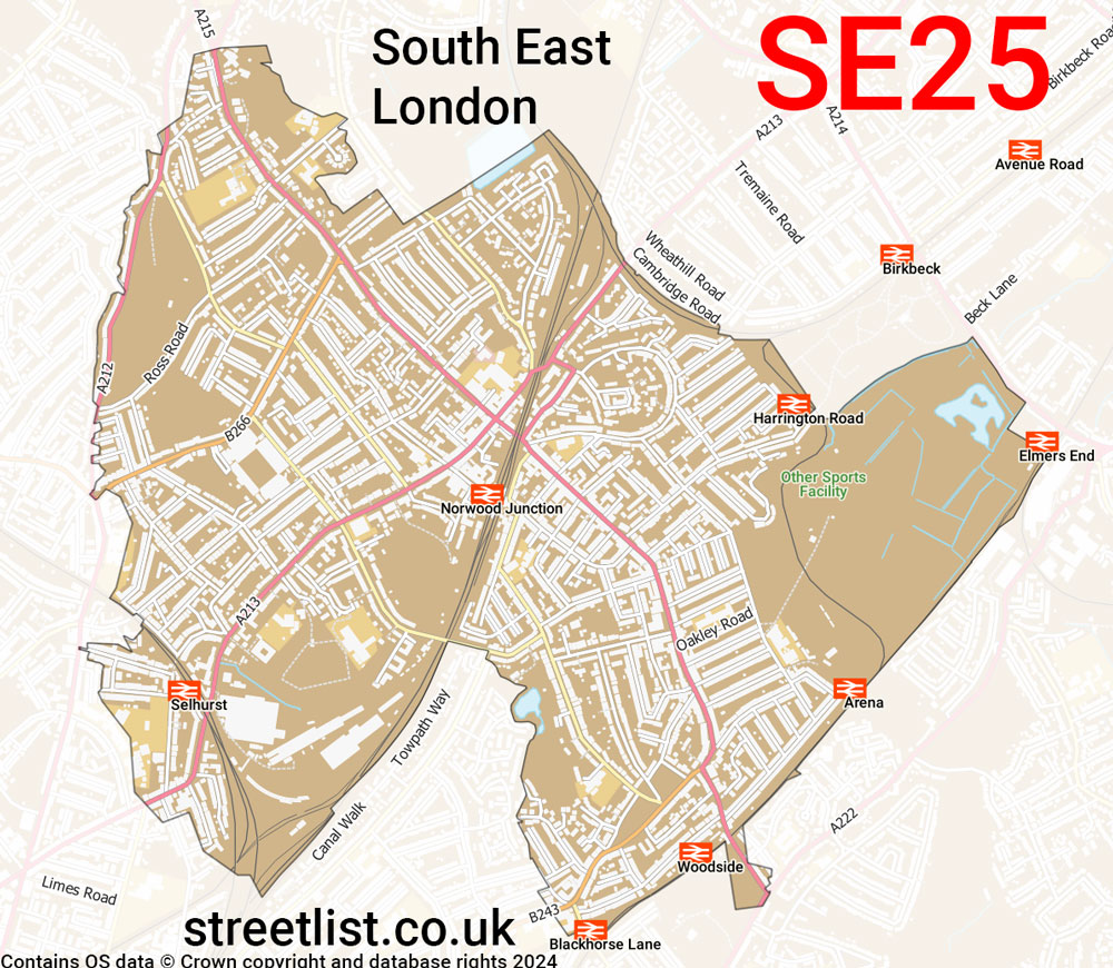 Map of the SE25 postcode