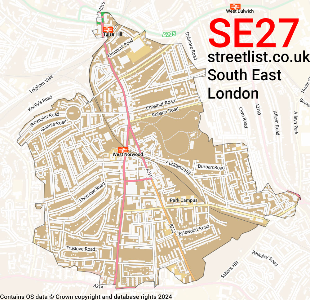 Map of the SE27 postcode