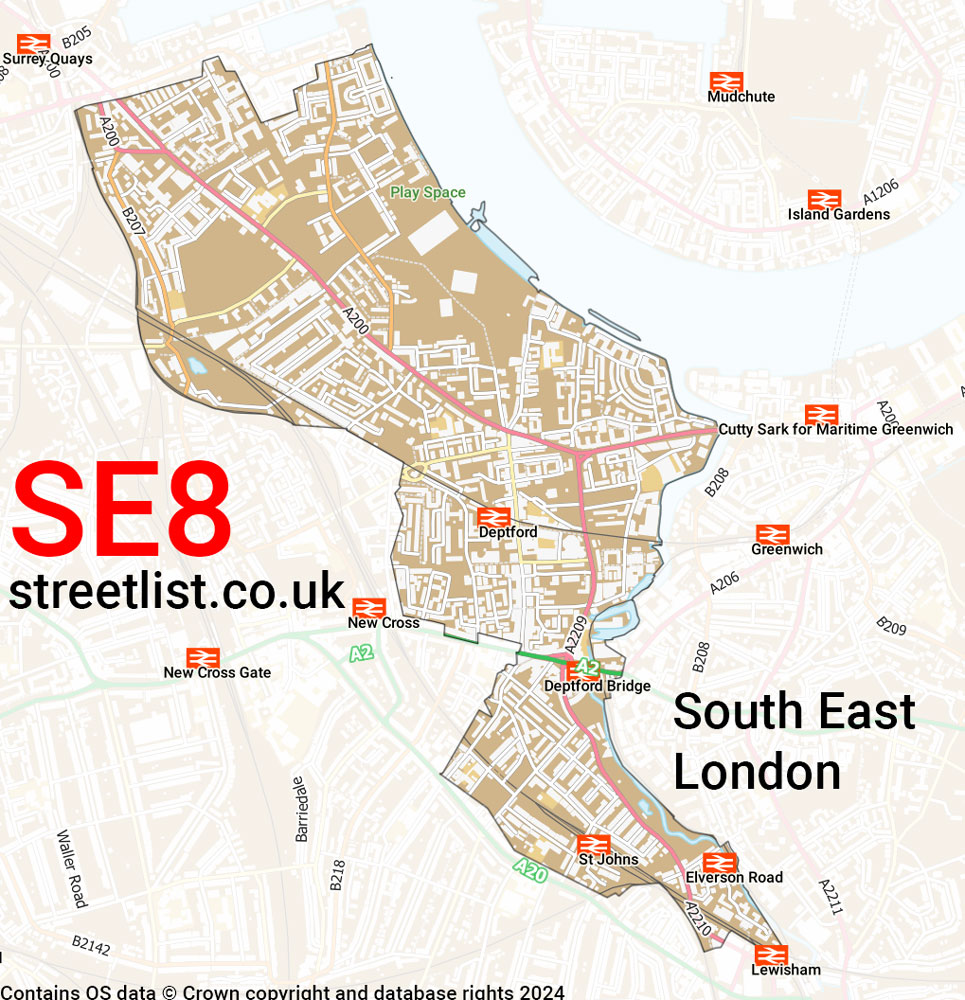 Map of the SE8 postcode