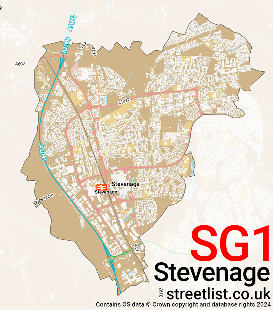 Map of the SG1 postcode