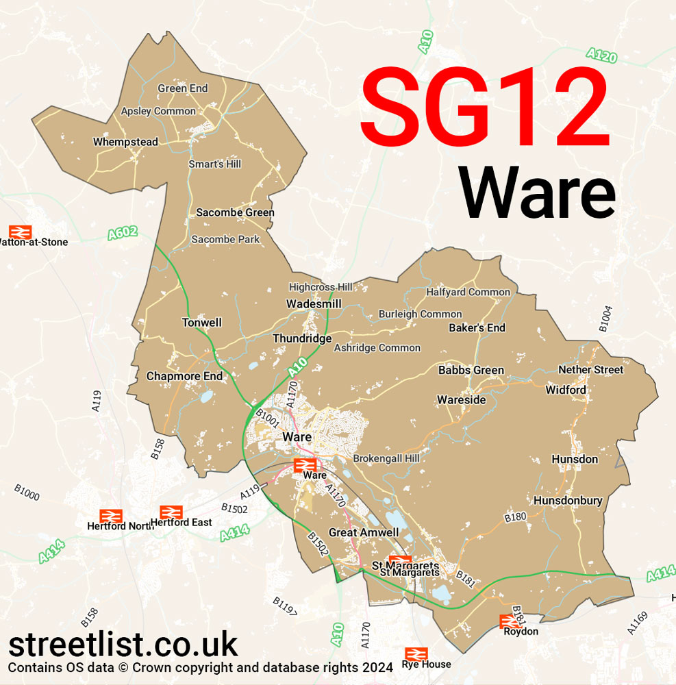 Map of the SG12 postcode