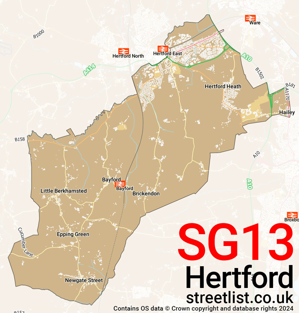 Map of the SG13 postcode