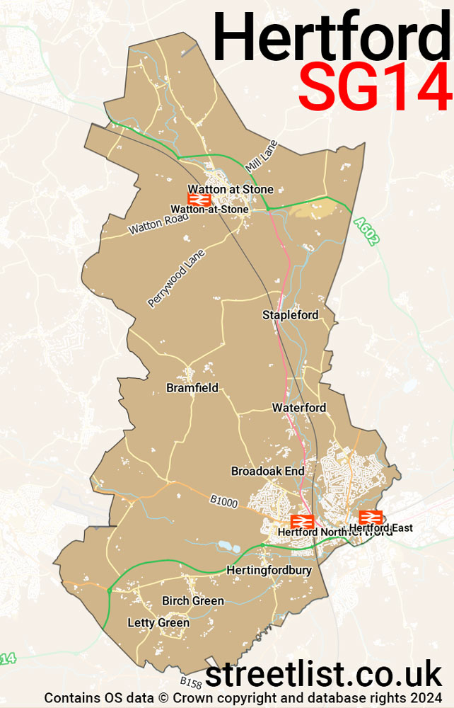 Map of the SG14 postcode