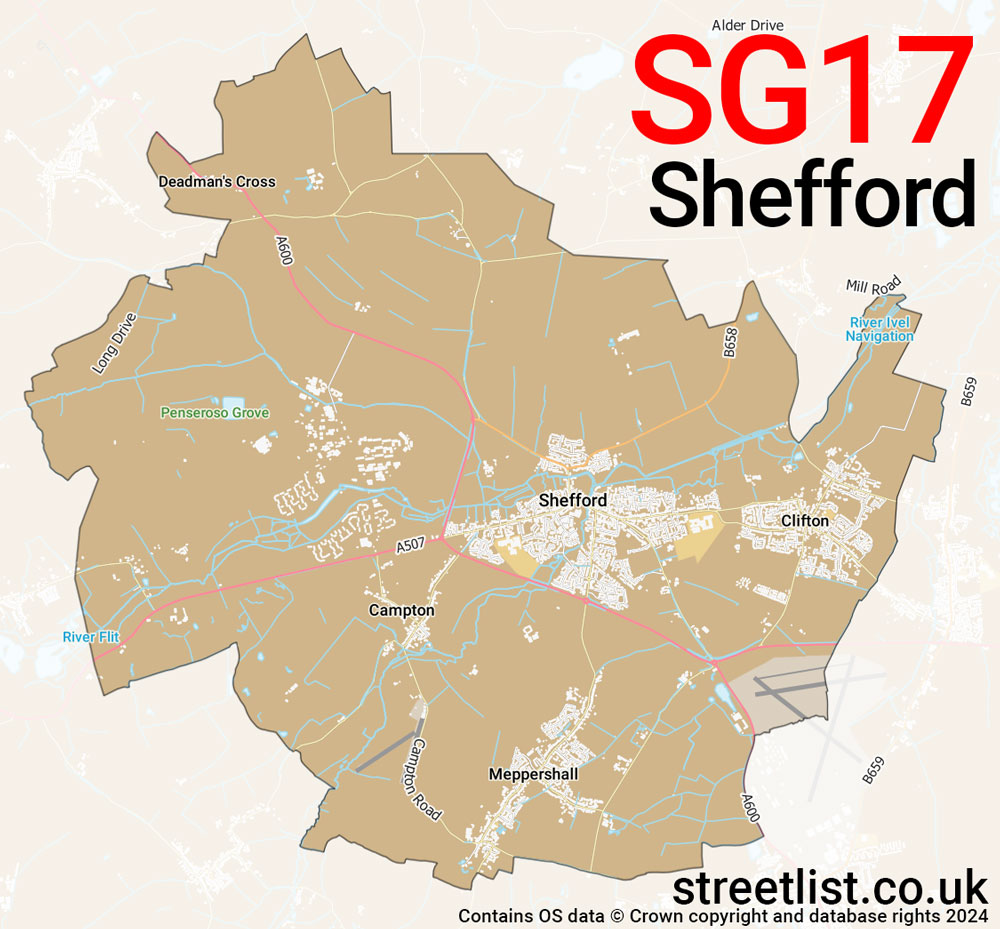 Map of the SG17 postcode