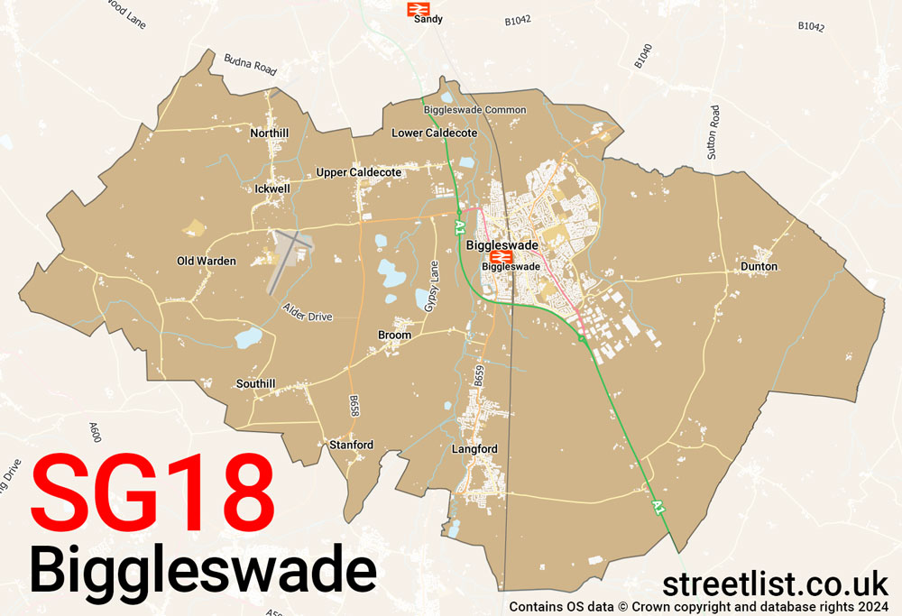 Map of the SG18 postcode