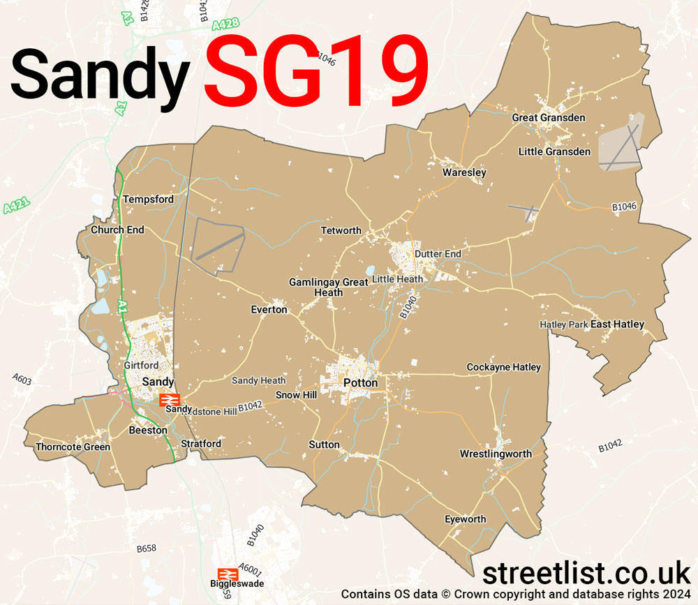 Map of the SG19 postcode